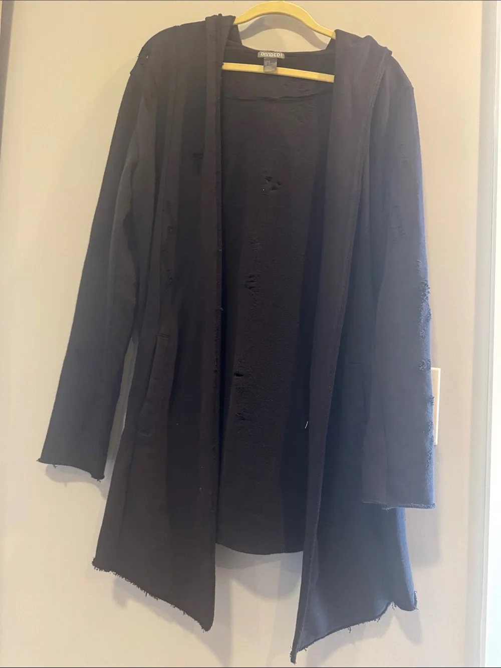 Divided H&M Distressed Black Hooded Cardigan Size M